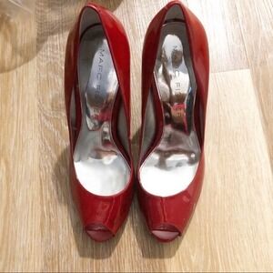 Marc Fisher Red Patent Leather Peep Toe Pumps Stiletto Heels | Size  10M